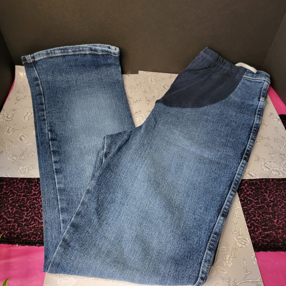 Motherhood Maternity Jeans Women's Small Blue Full Belly Drawstring Straight Leg